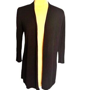 Joan Vass Black Open Front Cardigan 3/4 Sleeve Lightweight Small